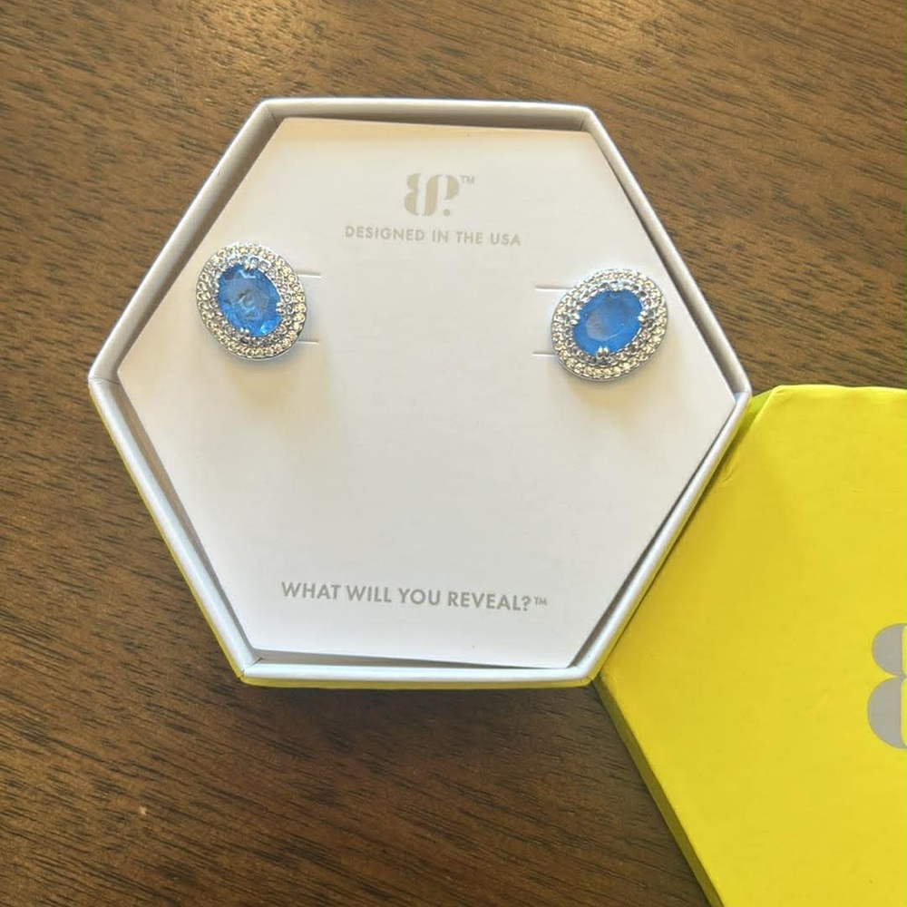 Bomb Party OG Earring Ocean Blue Oval Halo Stud Earrings